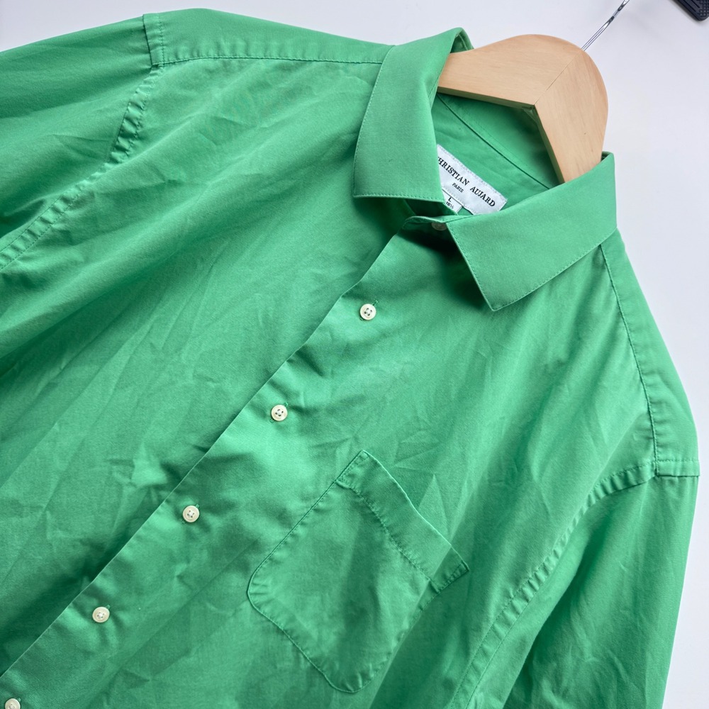 Christian Aujard Button Down Shirt Mens L Green Long Sleeve Cotton Blend Pocket